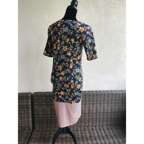 LuLaRoe Julia Dress Blue Orange Green Floral Stripes NEW NWT Size‎ Small - Picture 7 of 7